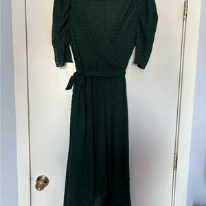 Tommy Hilfiger size 16 Green FAUX Wrap Dress V-neck Puff Sleeve lined